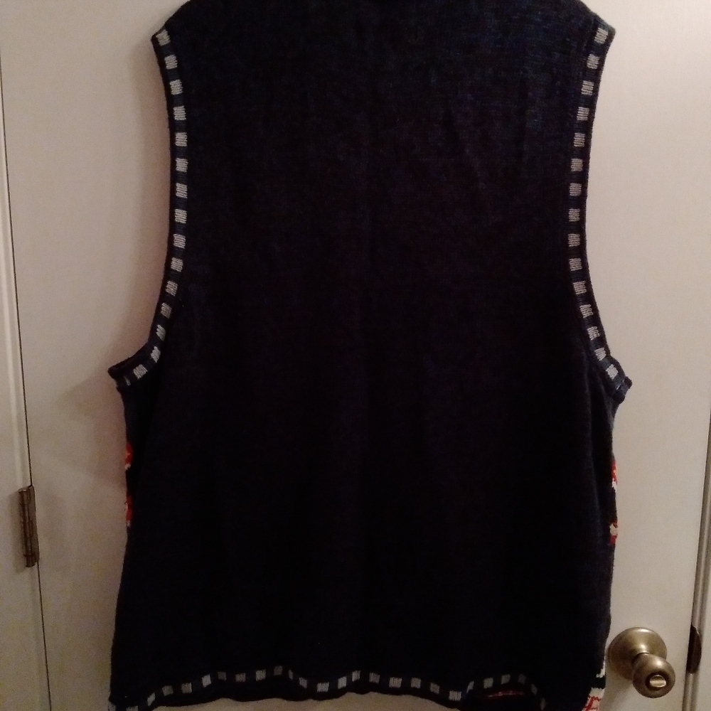 CHristmas vest Navy 3X  Pre-owned Stocking Sleigh Poinsetta Embroidered … - Picture 8 of 14